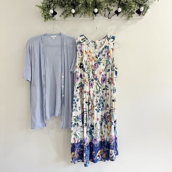 J. Jill Dresses & Skirts - J. Jill Blue Floral Dress And Cardigan Set Teacher Corporate Medium PB